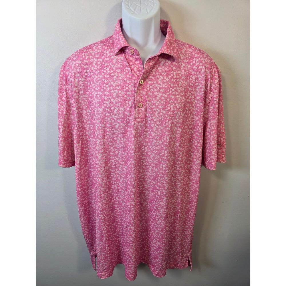 johnnie-O Mens XL Pink Floral Reflection Bay Performance Golf Polo Shirt UPF 50